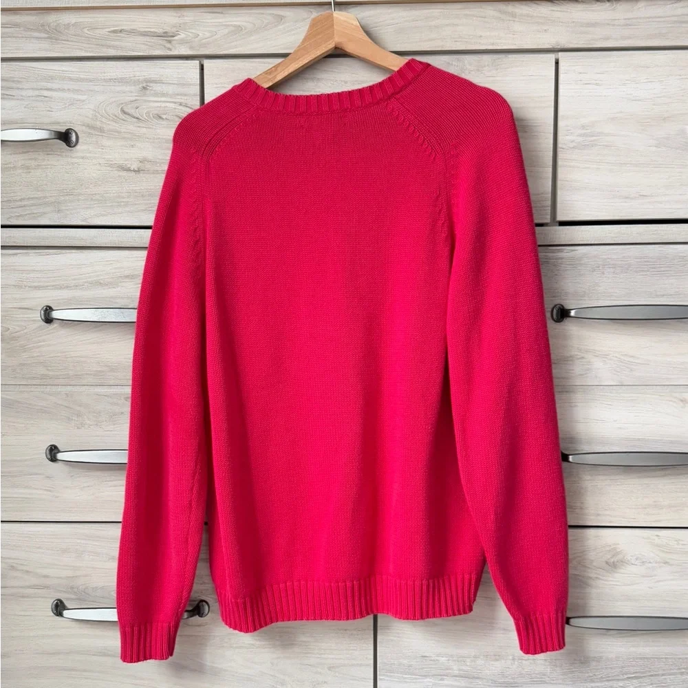 Super cool Magenta Lands’ End %100 cotton knit sweater V-neck size L - Picture 2 of 10